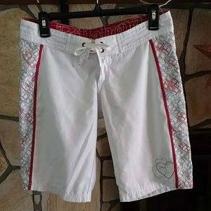 Billabong White and Pink Women's Swim Boardshorts